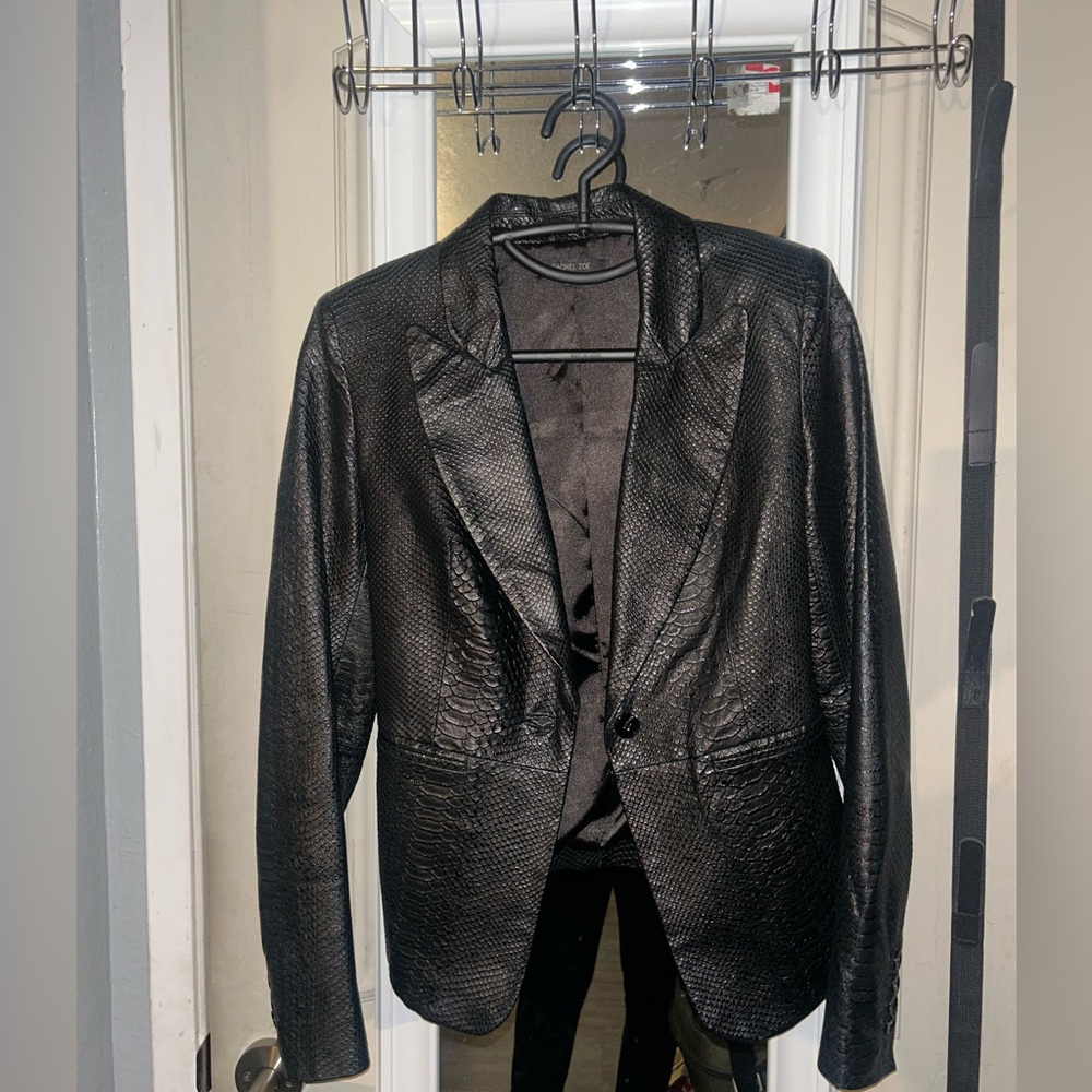 Rachel Zoe black 100% python-embossed leather slim blazer Size 0
